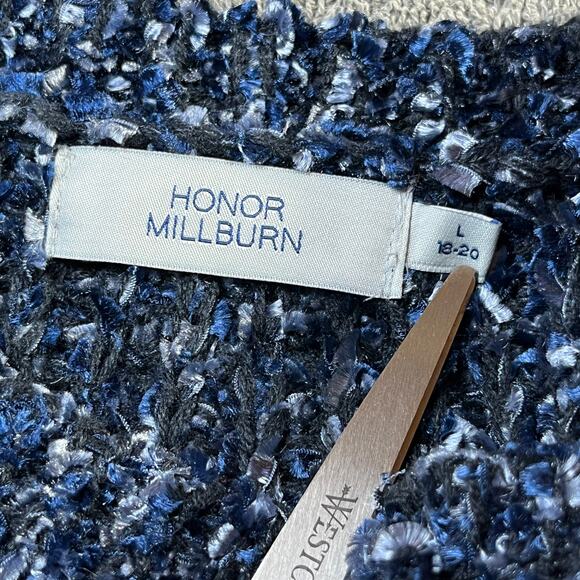Honor Millburn Cardigan Sweater Womens Large 18-20 Blue Knit Button Front Career - Picture 5 of 9